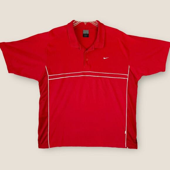 Nike Dry Fit Short Sleeves Cotton Meshed Knit Golf Polo Shirt Men Size L Red - Picture 1 of 12